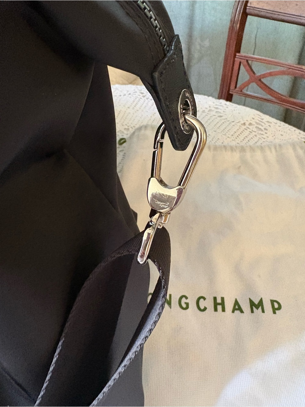 Longchamp Black Foldable Nylon Tote with Detachable Strap - Picture 7 of 9
